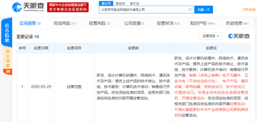 北京字節跳動發生工商變更:經營范圍新增銷售家用電器